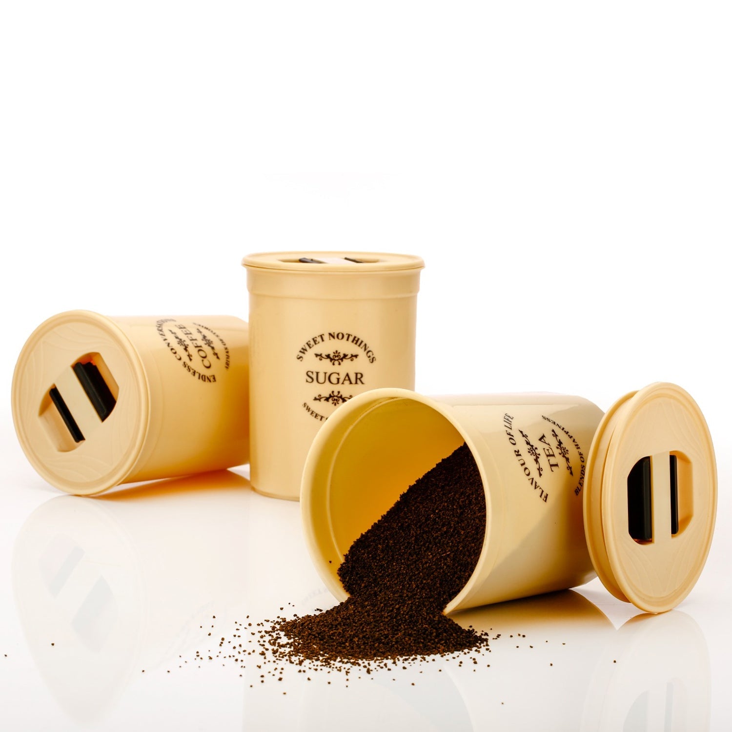 Accurate Seal Tea Sugar Coffee Container - 3 Pcs Plastic Damru Shaped Tea, Coffee, Sugar Canisters Jar, New Airtight Food Seal Containers for Salt, Dry Fruit, Grocery Multicolor (3 Pcs Set) Accurate Seal Tea Sugar Coffee Container - 3 Pcs Plastic Damru Shaped Tea, Coffee, Sugar Canisters Jar, New Airtight Food Seal Containers for Salt, Dry Fruit, Grocery Multicolor (3 Pcs Set)